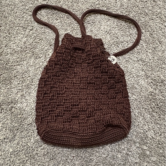 THE SAK women’s Brown Crochet Bucket Bag Backpack Drawstring Tote Purse‎ w/charm main image 10